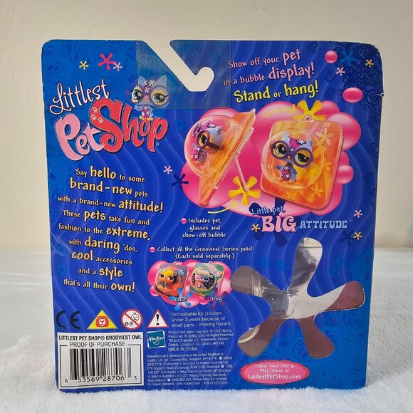 Hasbro Littlest Pet Shop Grooviest No # Owl Purple Glasses Display Bubble NEW - Picture 6 of 9